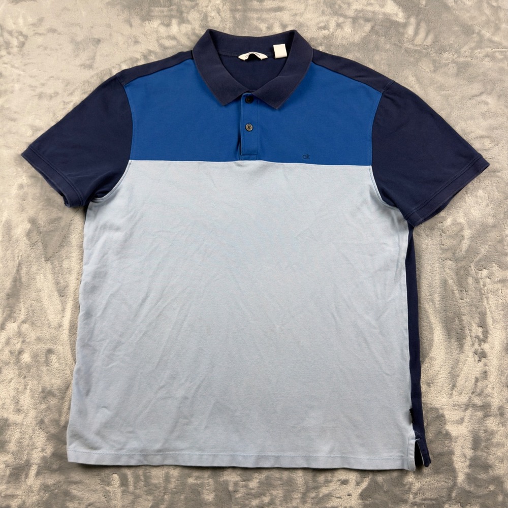Calvin Klein Mens Blue Colorblock Short Sleeve Polo Shirt Size Medium